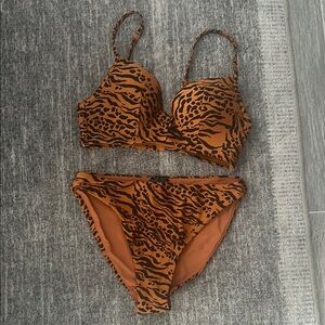 Orange and Black Ruched Bikini Set